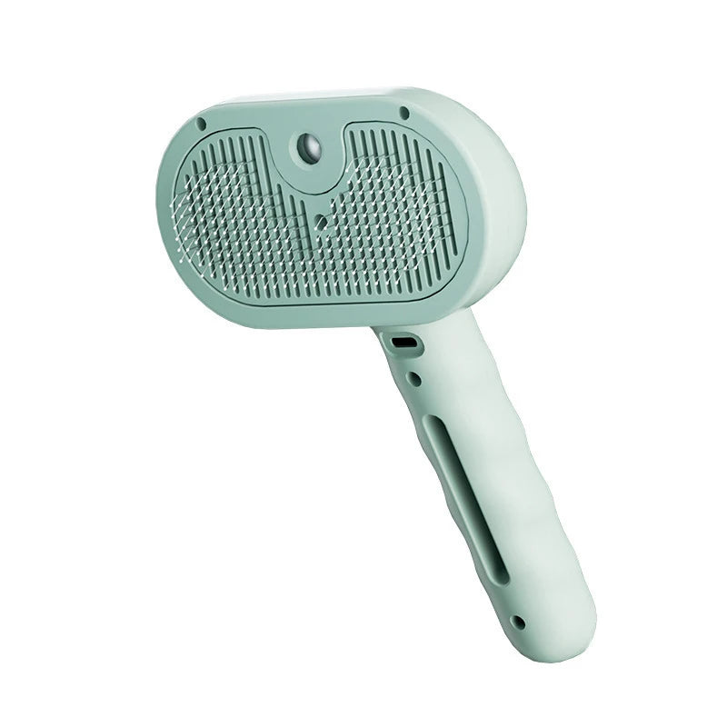 Light blue pet grooming brush on a white background